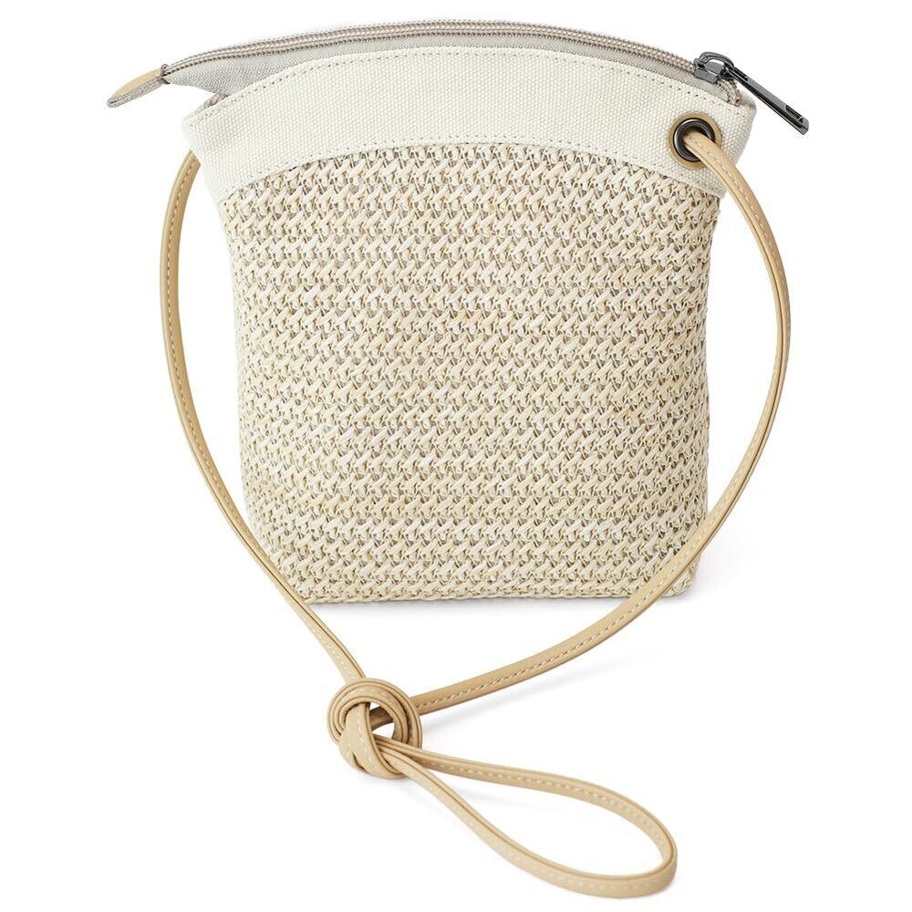 7824 Small Straw Crossbody Bag - Off-White Boho Woven Vacation Purse